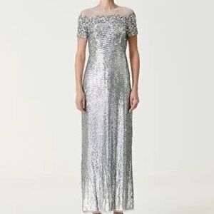 Aidan Mattox Fully Sequined Evening Gown Size 2 Silver Evening Gown